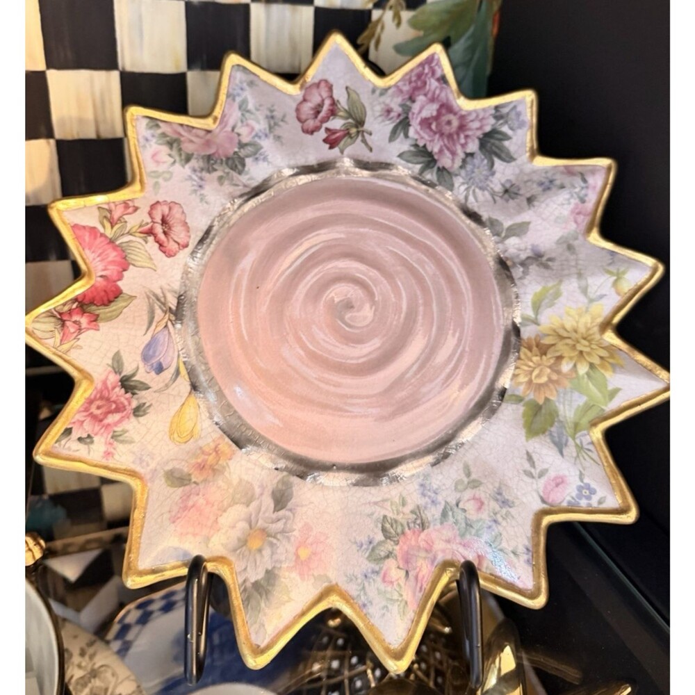 Mackenzie-Childs Ceramic Evervolving Star Plate 10" Gold Trim Aurora